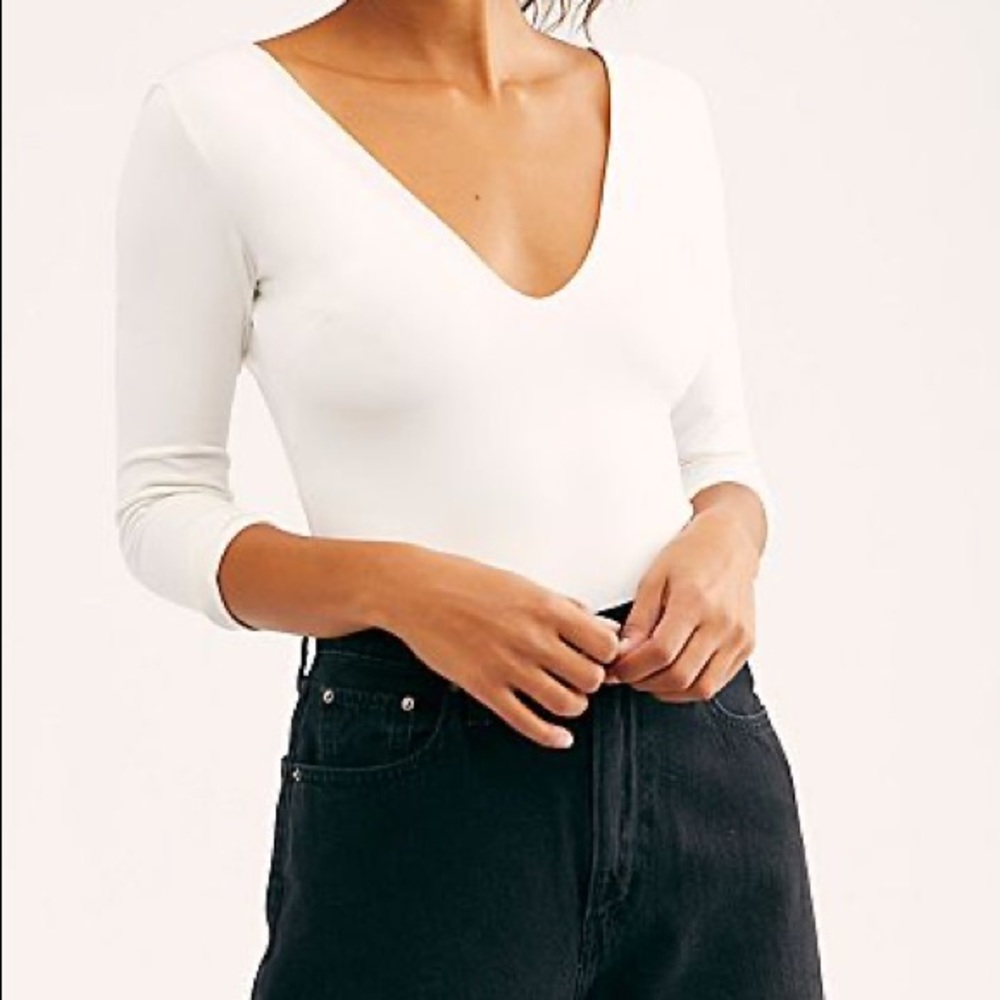 free people - long sleeve white thong bodysuit